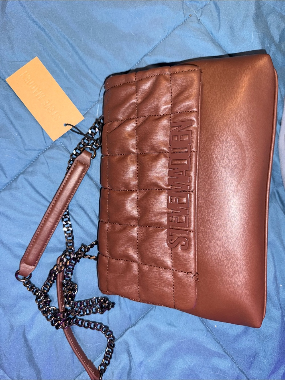 Steve Madden Chestnut Quilted Shoulder Bag with Chain Strap